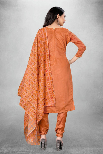 Peach Colour Unstitched Chanderi Churidar Suit US1160824 A