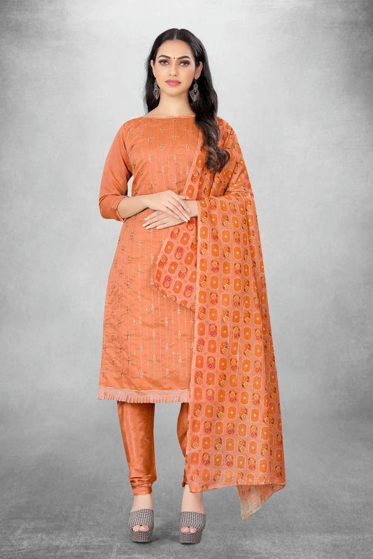 Peach Colour Unstitched Chanderi Churidar Suit US1160824