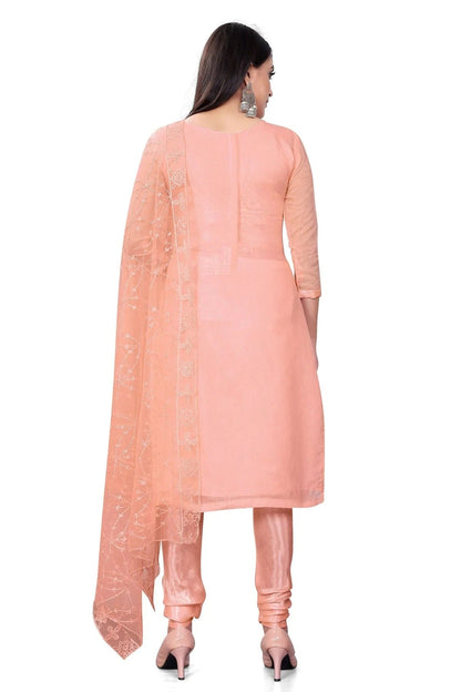 Peach Colour Unstitched Chanderi Cotton Churidar Suit US1160703 A