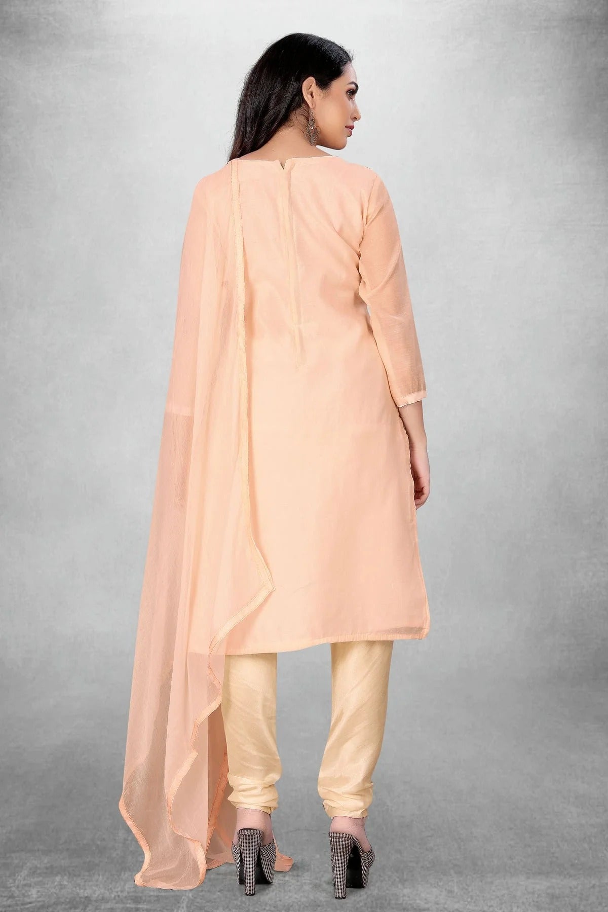 Peach Colour Unstitched Chanderi Cotton Churidar Suit US1160769 A