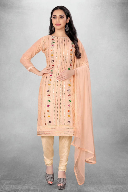 Peach Colour Unstitched Chanderi Cotton Churidar Suit US1160769