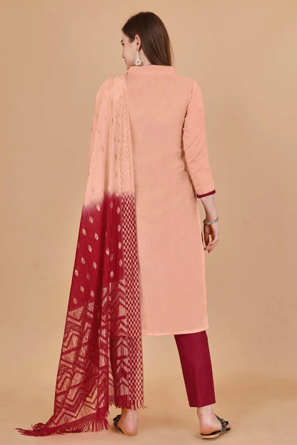 Peach Colour Unstitched Cotton Jacquard Straight Suit US1160881 A