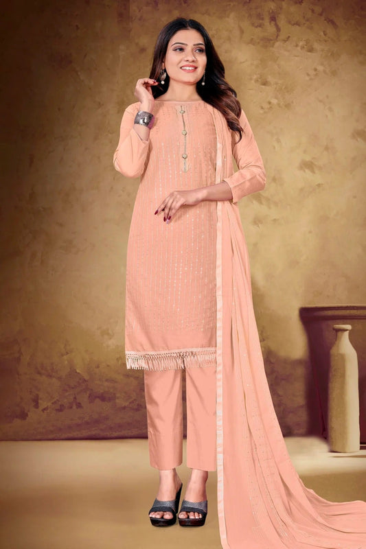 Peach Colour Unstitched Cotton Pant Style Suit US1161076