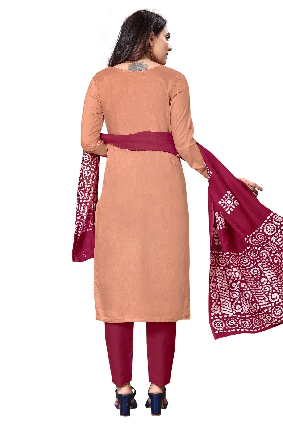 Peach Colour Unstitched Cotton Straight Suit US1160653 A