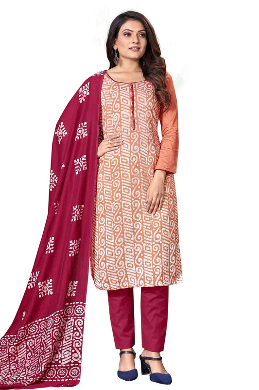 Peach Colour Unstitched Cotton Straight Suit US1160653