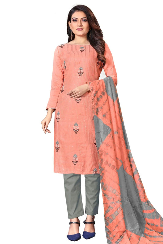 Peach Colour Unstitched Cotton Straight Suit US1160662