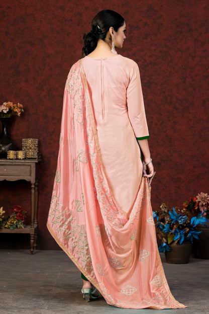 Peach Colour Unstitched Glass Cotton Fabric Straight Suit US1160895 A