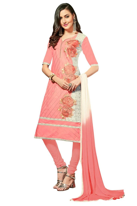 Peach Colour Unstitched Glaze Cotton Churidar Suit US1161160