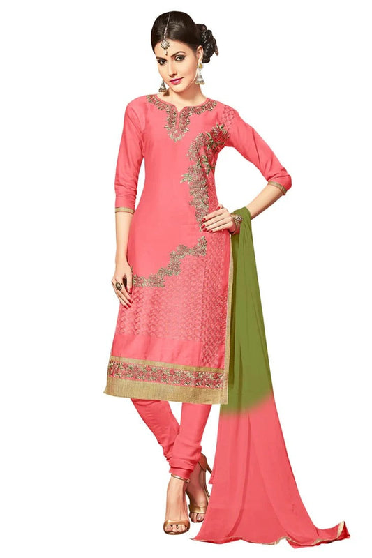 Peach Colour Unstitched Glaze Cotton Churidar Suit US1161162