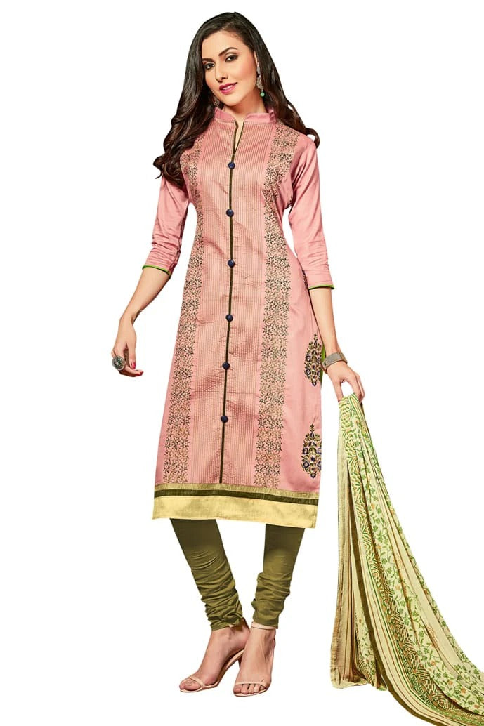 Peach Colour Unstitched Glaze Cotton Churidar Suit US1161164
