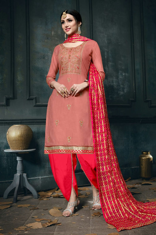 Peach Colour Unstitched Jam Cotton Straight Suit US1161229