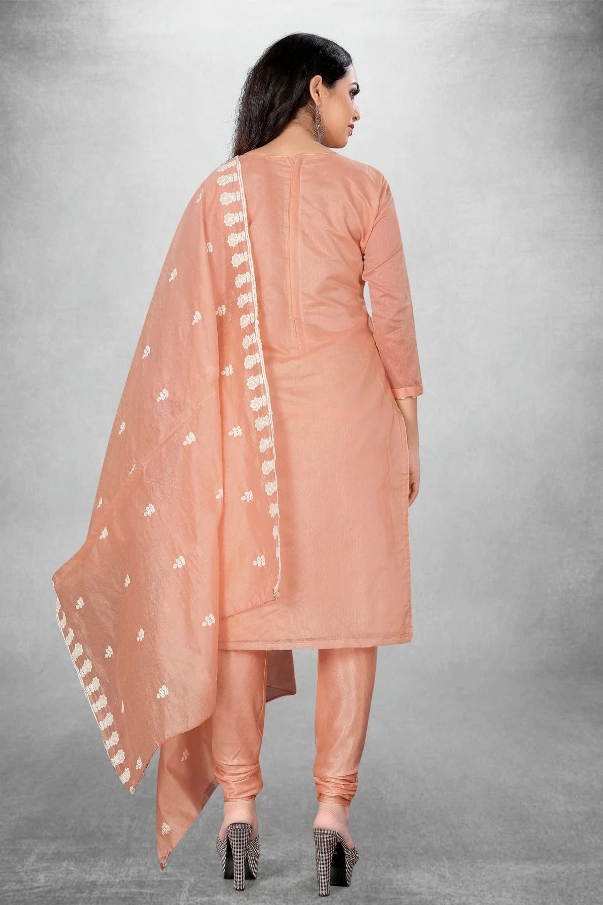 Peach Colour Unstitched Modal Chanderi Churidar Suit US1160827 A