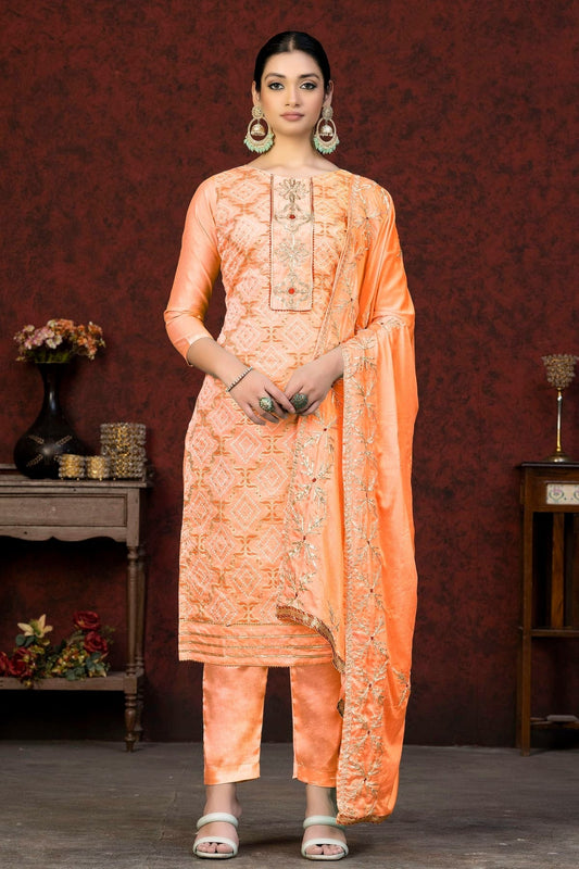Peach Colour Unstitched Modal Cotton Fabric Straight Suit US1160887