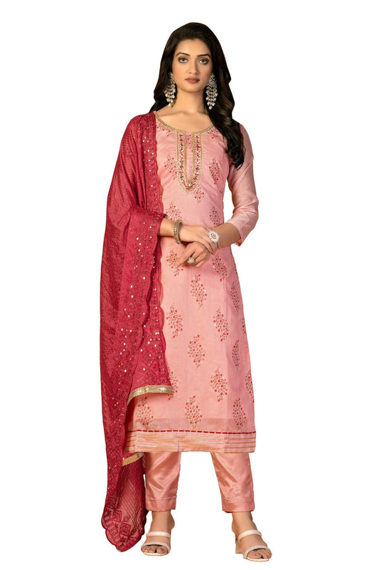 Peach Colour Unstitched Modal Cotton Fabric Straight Suit US1160971