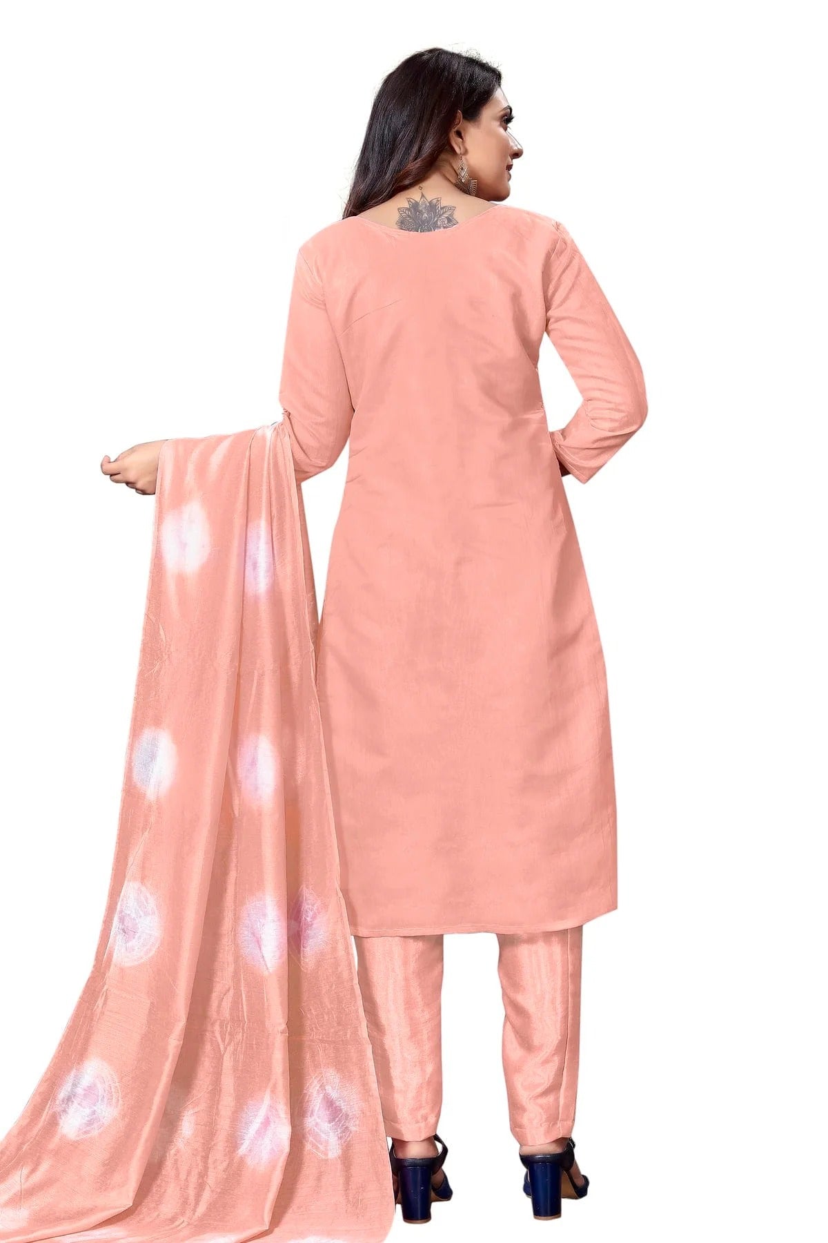 Peach Colour Unstitched Modal Cotton Straight Suit US1160635 A