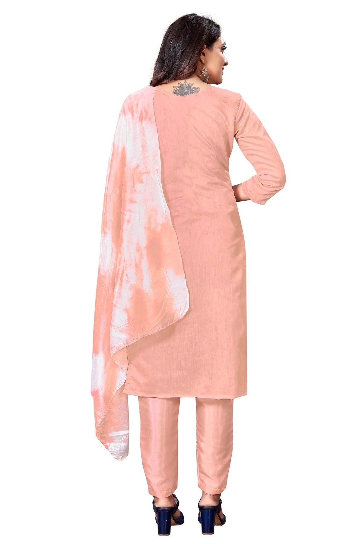Peach Colour Unstitched Modal Cotton Straight Suit US1160649 A