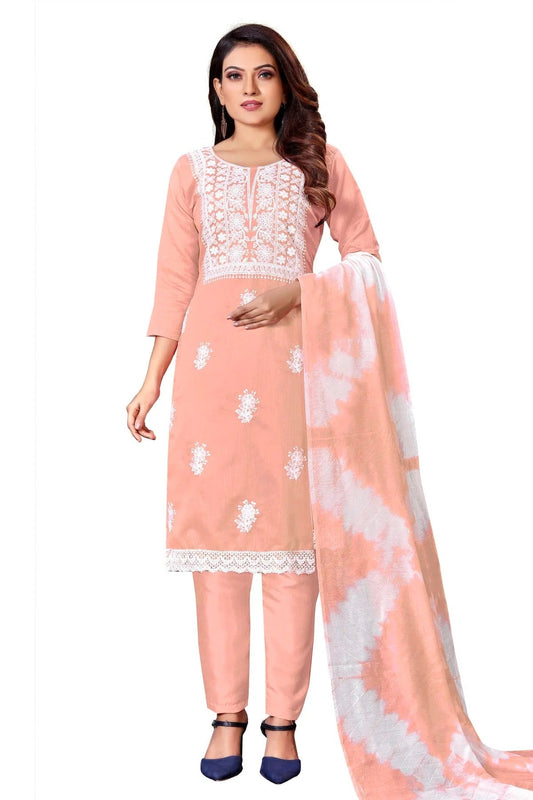 Peach Colour Unstitched Modal Cotton Straight Suit US1160649