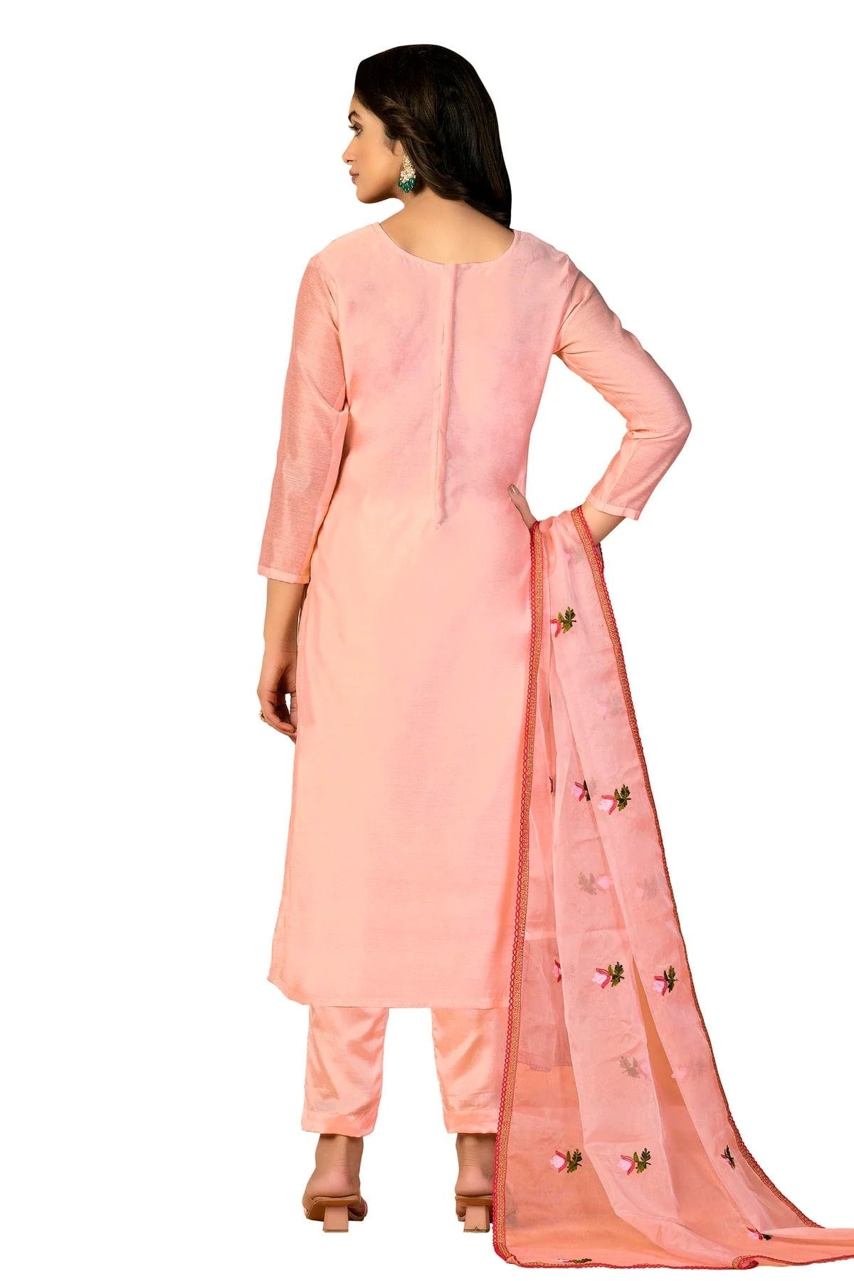 Peach Colour Unstitched Modal Silk Fabric Straight Suit US1160930 A
