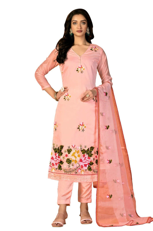 Peach Colour Unstitched Modal Silk Fabric Straight Suit US1160930