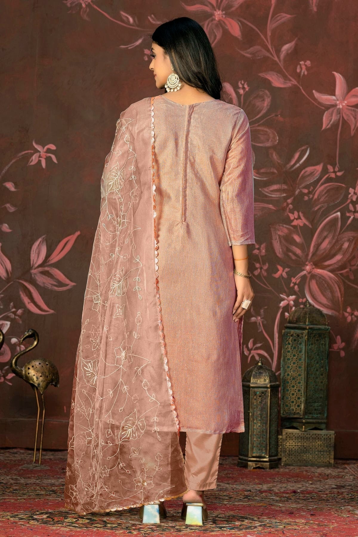 Peach Colour Unstitched Simmar Cotton Pant Style Suit US1161313 A