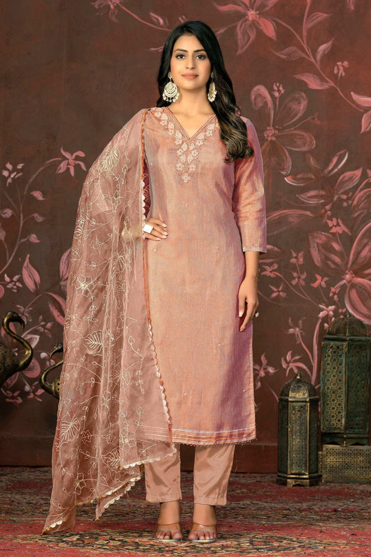 Peach Colour Unstitched Simmar Cotton Pant Style Suit US1161313