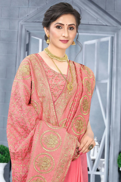 Peach Colour Vichitra Bloming Silk Designer Saree SD1091070 A