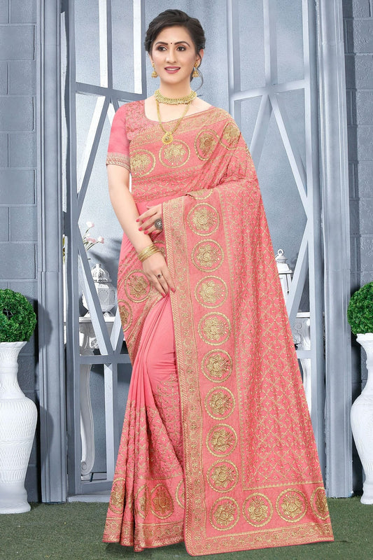 Peach Colour Vichitra Bloming Silk Designer Saree SD1091070