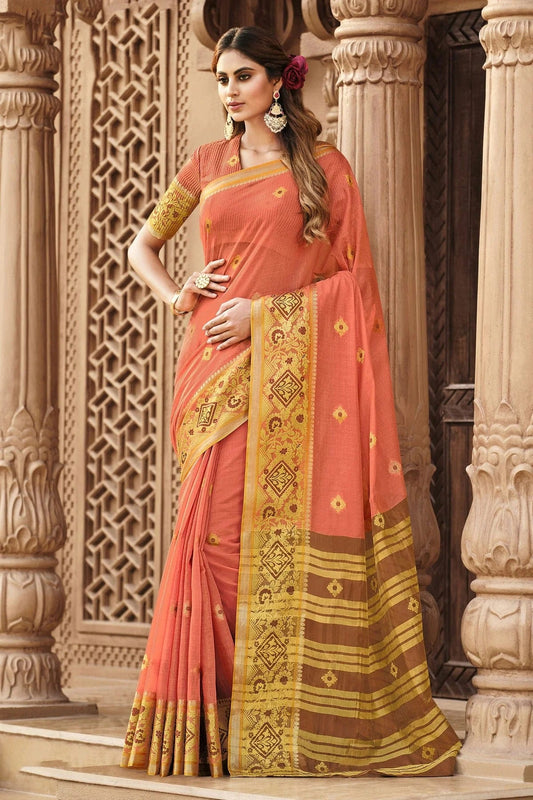 Peach Colour Woven Work Cotton Saree SD1101288