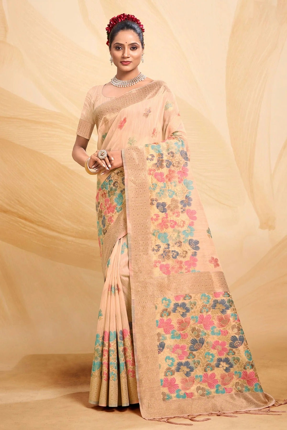 Peach Colour Woven Work Cotton Saree SD1101670