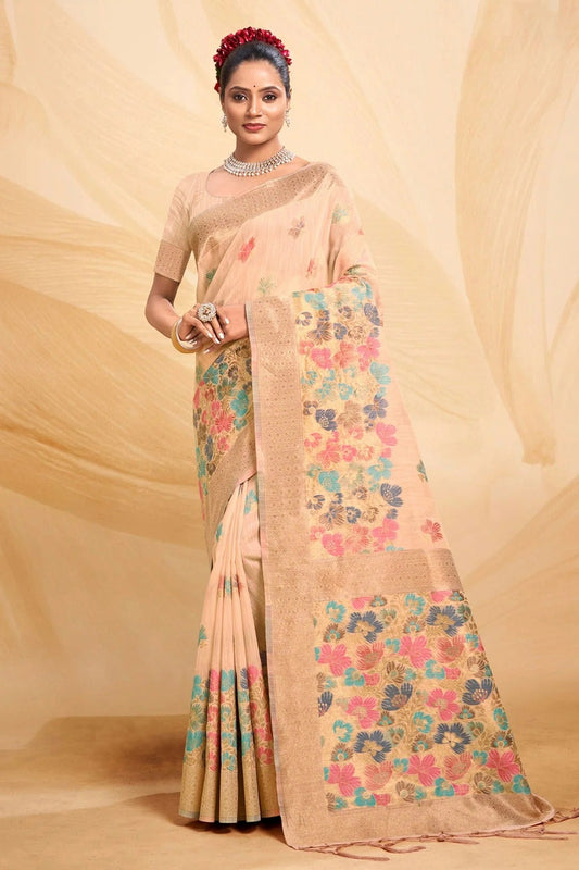 Peach Colour Woven Work Cotton Saree SD1101670