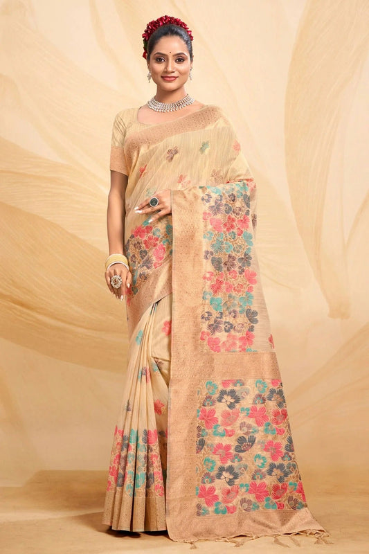 Peach Colour Woven Work Cotton Saree SD1101672