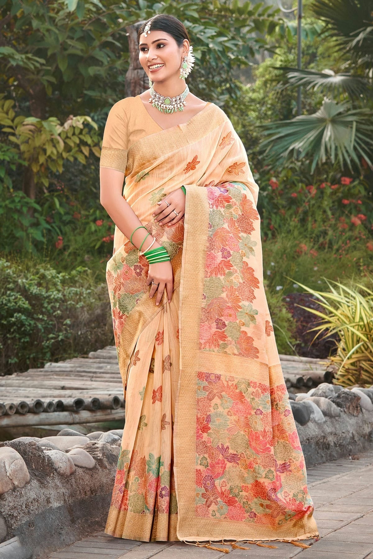 Peach Colour Woven Work Cotton Saree SD1101676