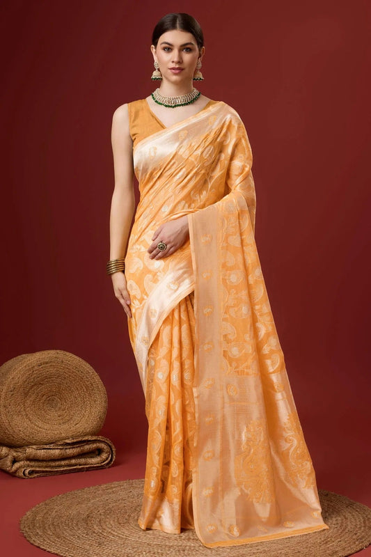 Peach Colour Woven Work Cotton Saree SD1102084