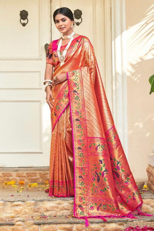 Peach Colour Woven Work Paithani Silk Saree SD1101557