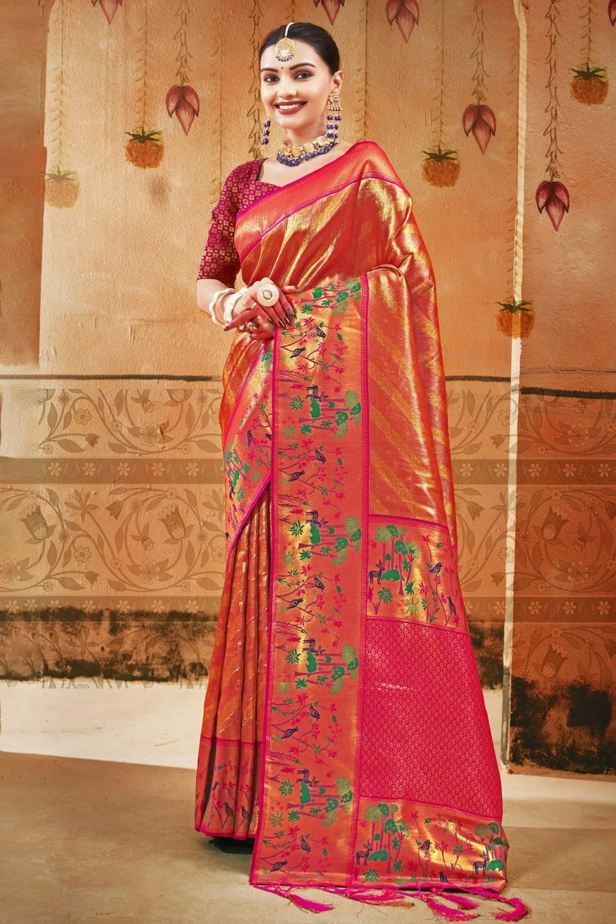 Peach Colour Woven Work Paithani Silk Saree SD1101592