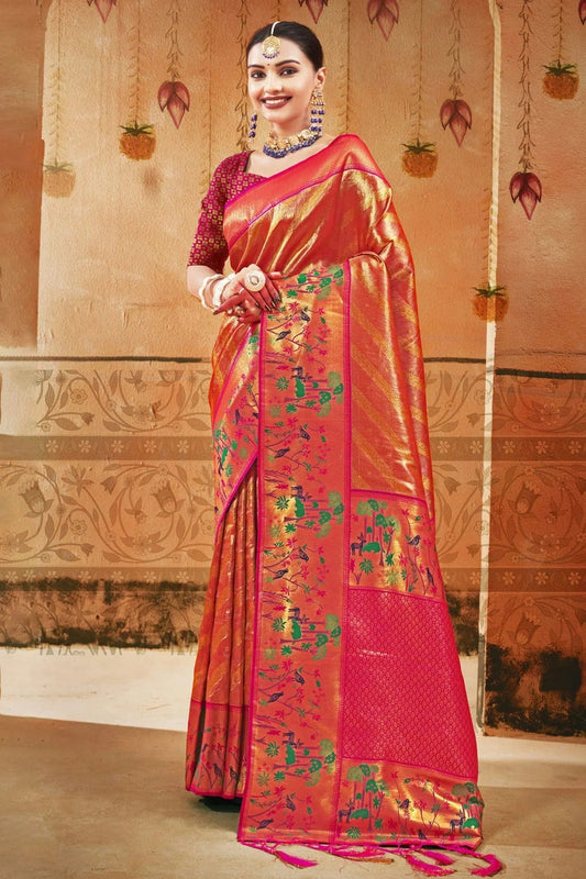 Peach Colour Woven Work Paithani Silk Saree SD1101592