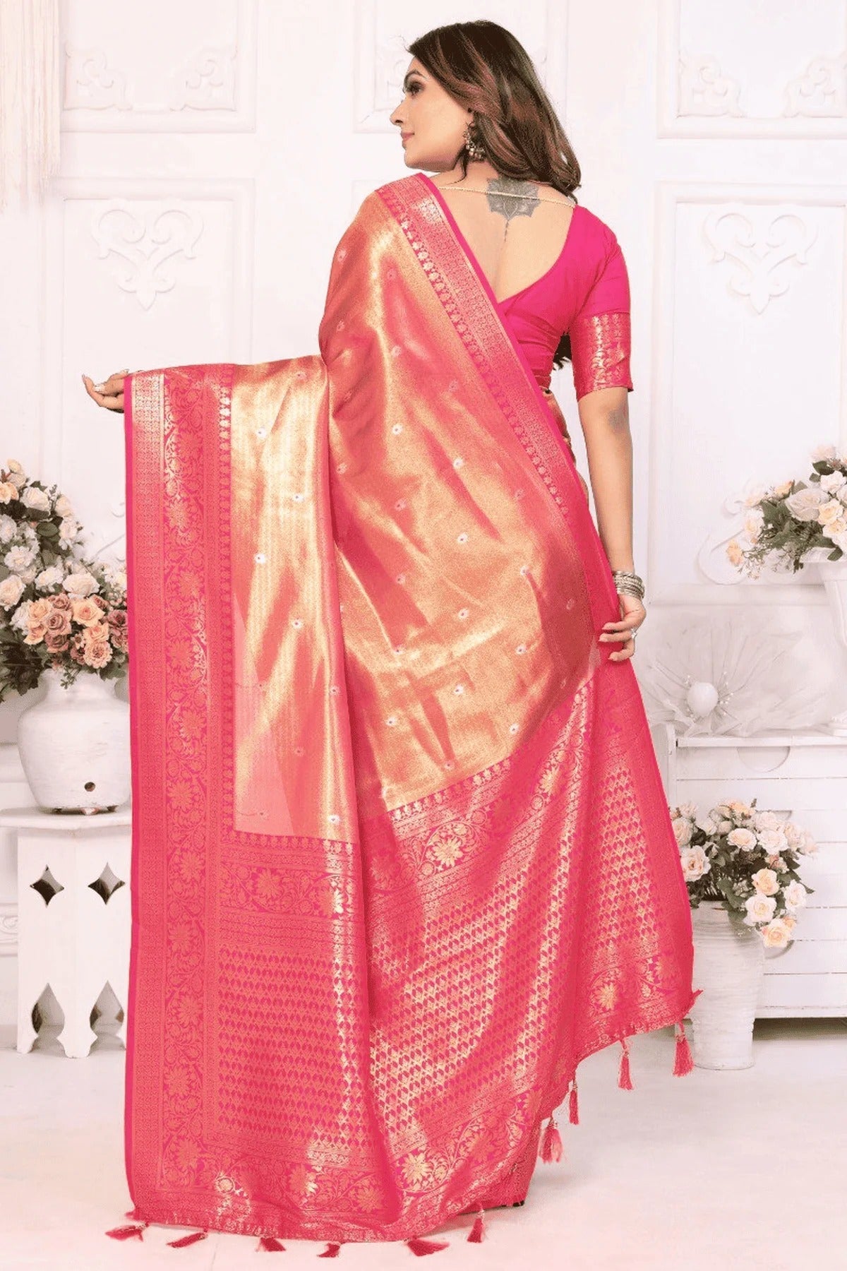 Peach Colour Woven Work Pure Banarasi Tissue Silk Traditional Saree SD1250249 B