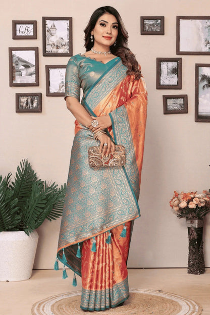 Peach Colour Woven Work Pure Banarasi Tissue Silk Traditional Saree SD1250257 A