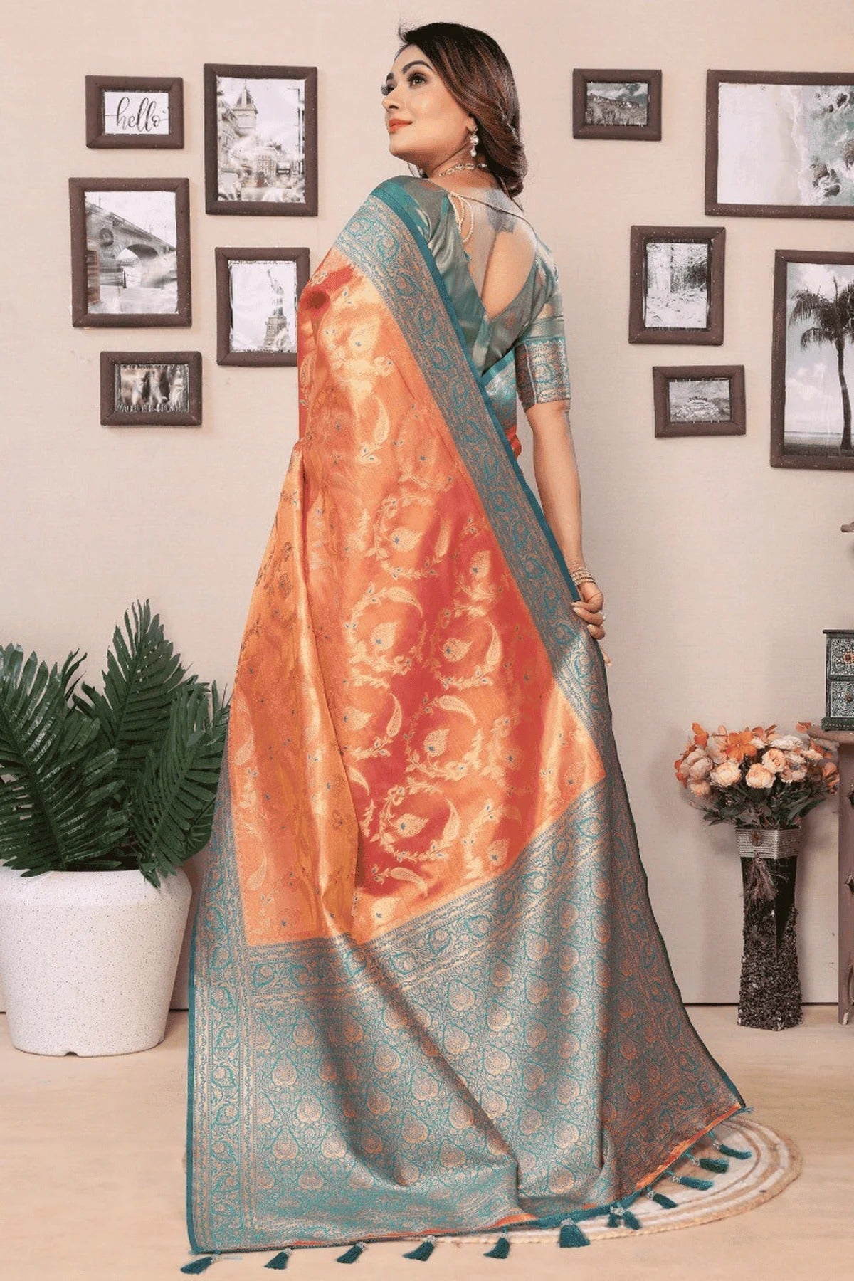 Peach Colour Woven Work Pure Banarasi Tissue Silk Traditional Saree SD1250257 B