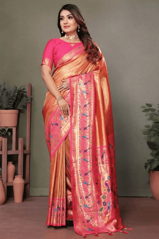 Peach Colour Woven Work Pure Banarasi Tissue Silk Traditional Saree SD1250268