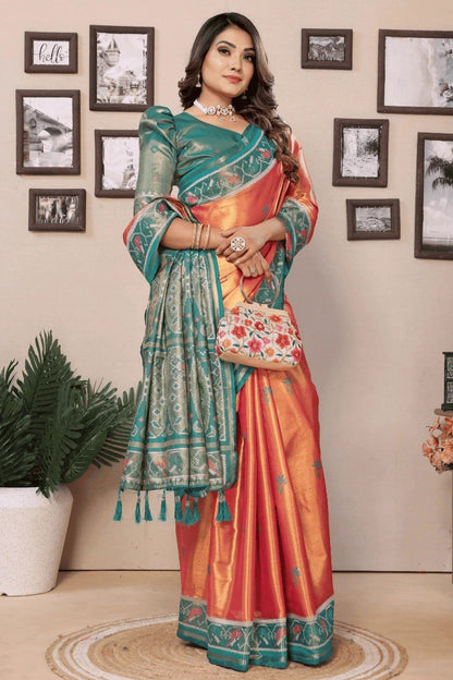 Peach Colour Woven Work Pure Banarasi Tissue Silk Traditional Saree SD1250293 A