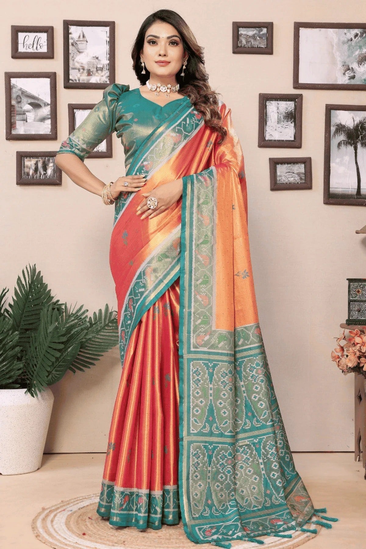 Peach Colour Woven Work Pure Banarasi Tissue Silk Traditional Saree SD1250293