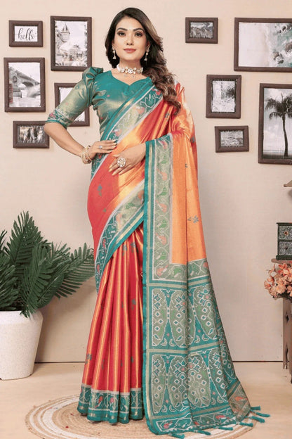 Peach Colour Woven Work Pure Banarasi Tissue Silk Traditional Saree SD1250293