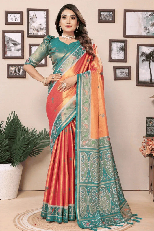 Peach Colour Woven Work Pure Banarasi Tissue Silk Traditional Saree SD1250293