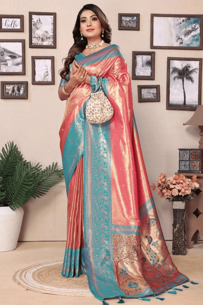 Peach Colour Woven Work Pure Banarasi Tissue Silk Traditional Saree SD1250306 A