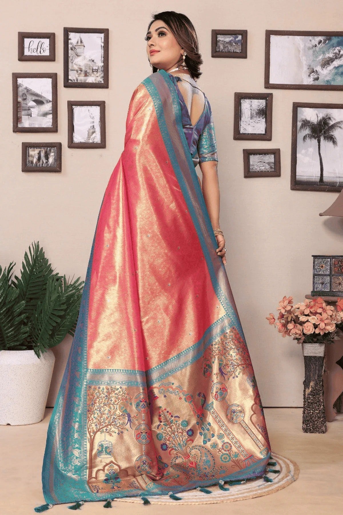 Peach Colour Woven Work Pure Banarasi Tissue Silk Traditional Saree SD1250306 B