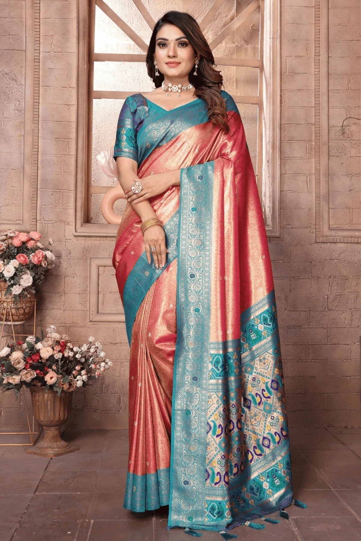 Peach Colour Woven Work Pure Banarasi Tissue Silk Traditional Saree SD1250326