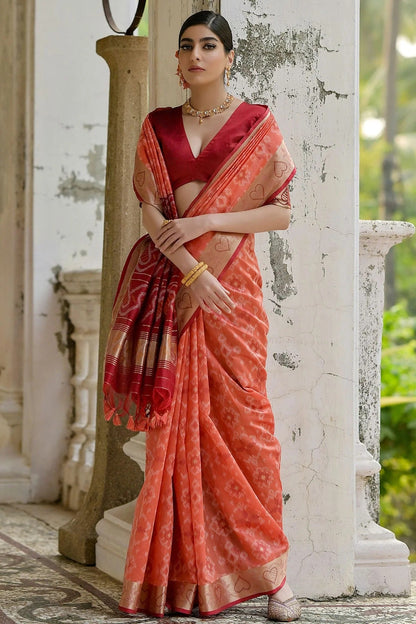 Peach Colour Woven Work Raw Silk Saree SD1260037 A