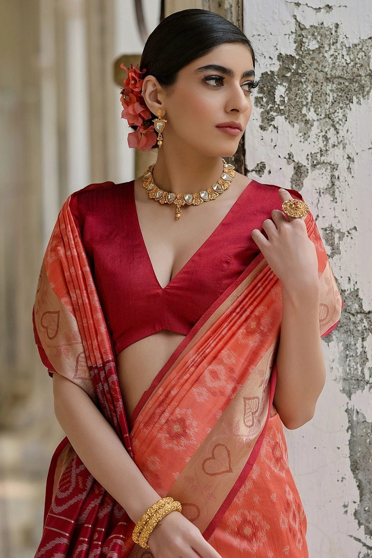 Peach Colour Woven Work Raw Silk Saree SD1260037 B