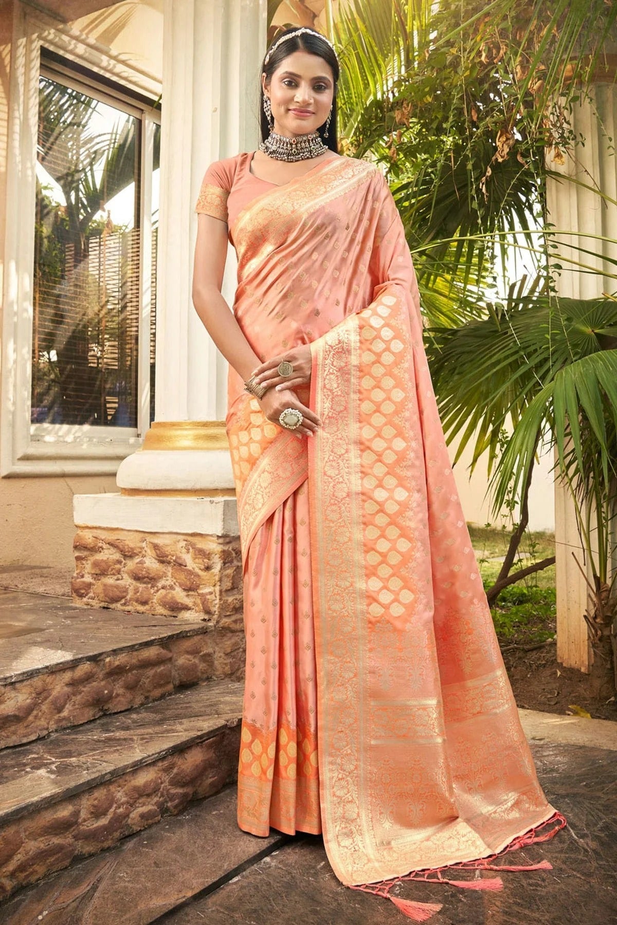 Peach Colour Woven Work Silk Saree SD1101737